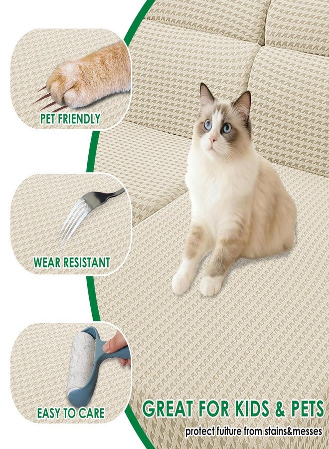 MAXIJIN Couch Cushion Covers for Sectional Sofa, Stretch Sofa Cushion Cover Washable Furniture Protector with Elastic Bottom & Non-Slip Strap for Pets Kids (1PC Seat Cover, Beige) - Image 4